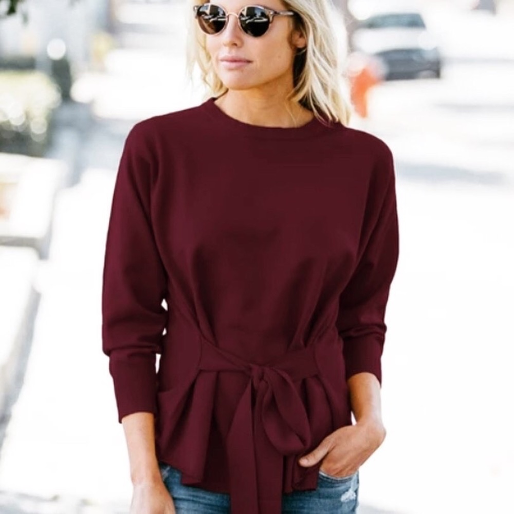 NWOT Amaryllis Apparel Tie Front Sweater